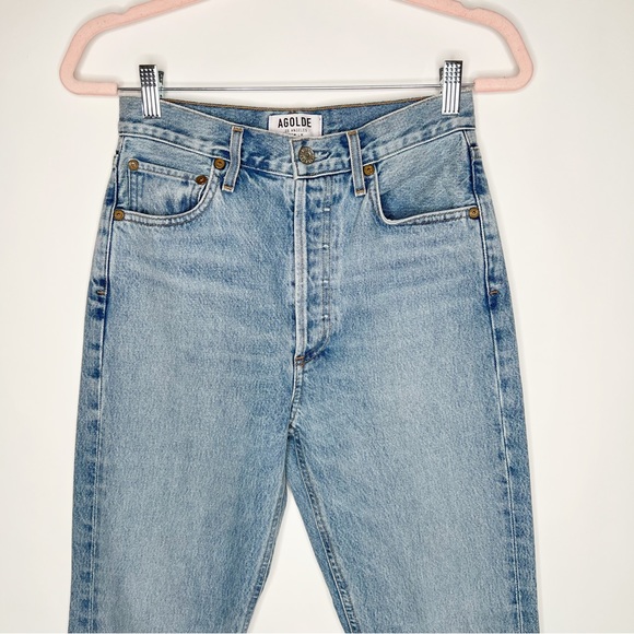 Agolde Riley High Rise Straight Crop Jeans Zephyr Wash Frayed Hem Size 25 - Picture 2 of 15